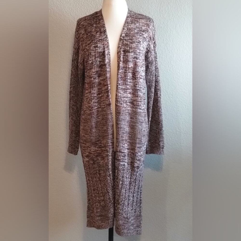Marled Reunited Clothing Brown Neutrals Knit Open Front Duster Kimono Cardigan M